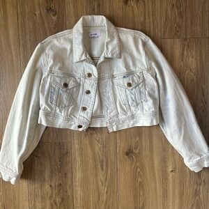 Re/Done Cream Cropped Denim Jacket